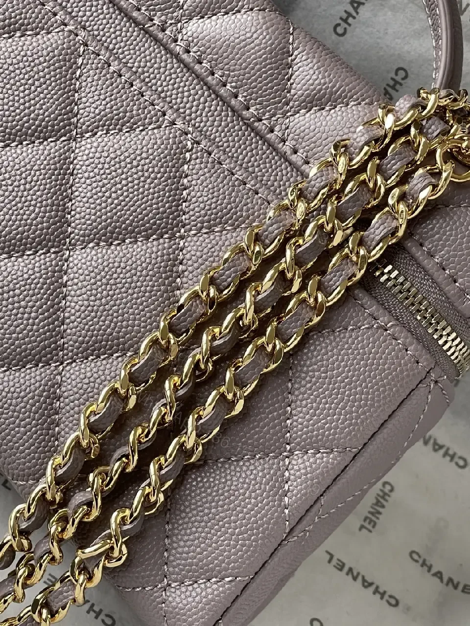 View 7 of Lavender Quilted Mini Bag with Gold Chain & Top Handle