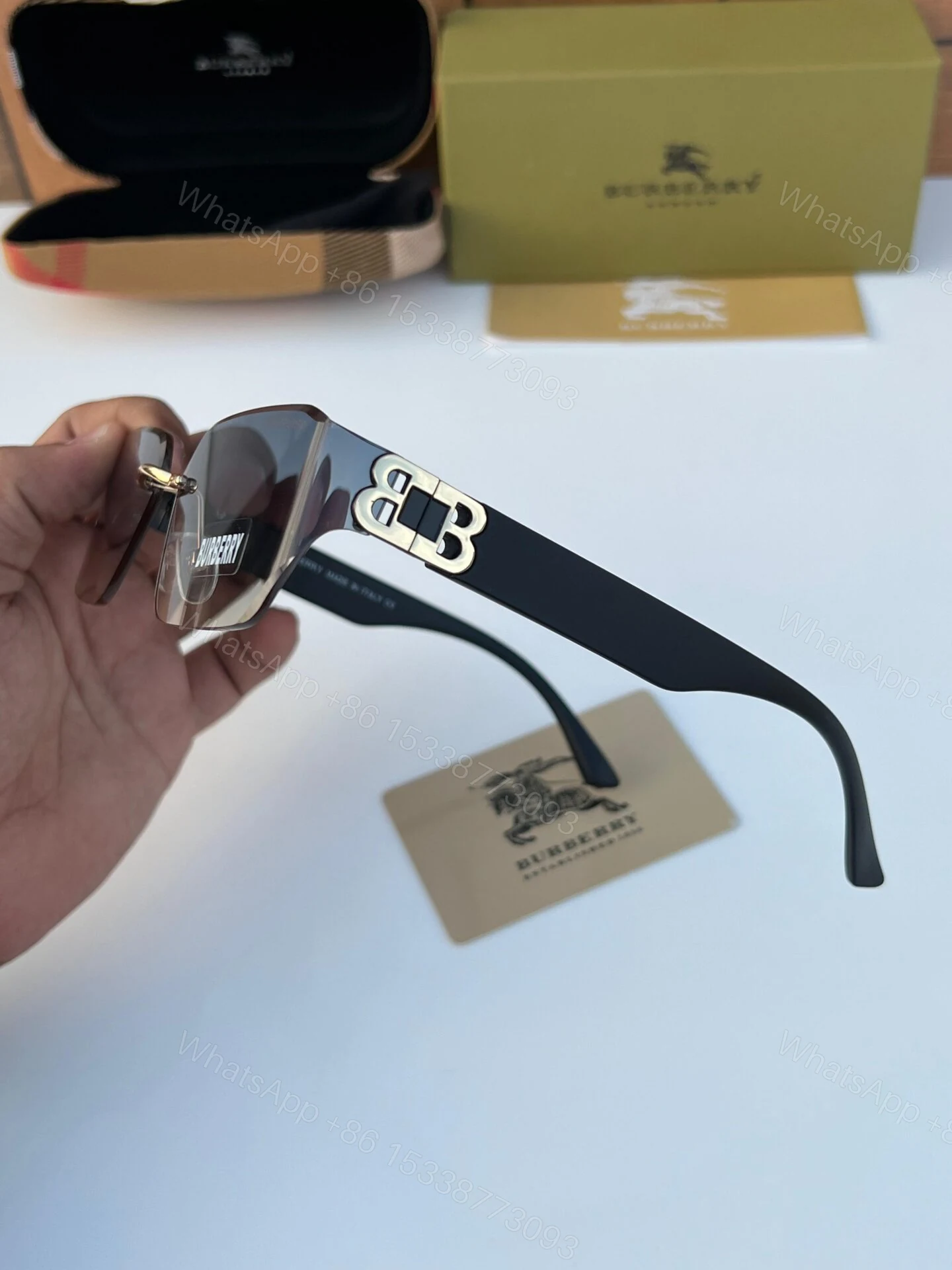 View 3 of Burberry Rimless Sunglasses Black-Grey