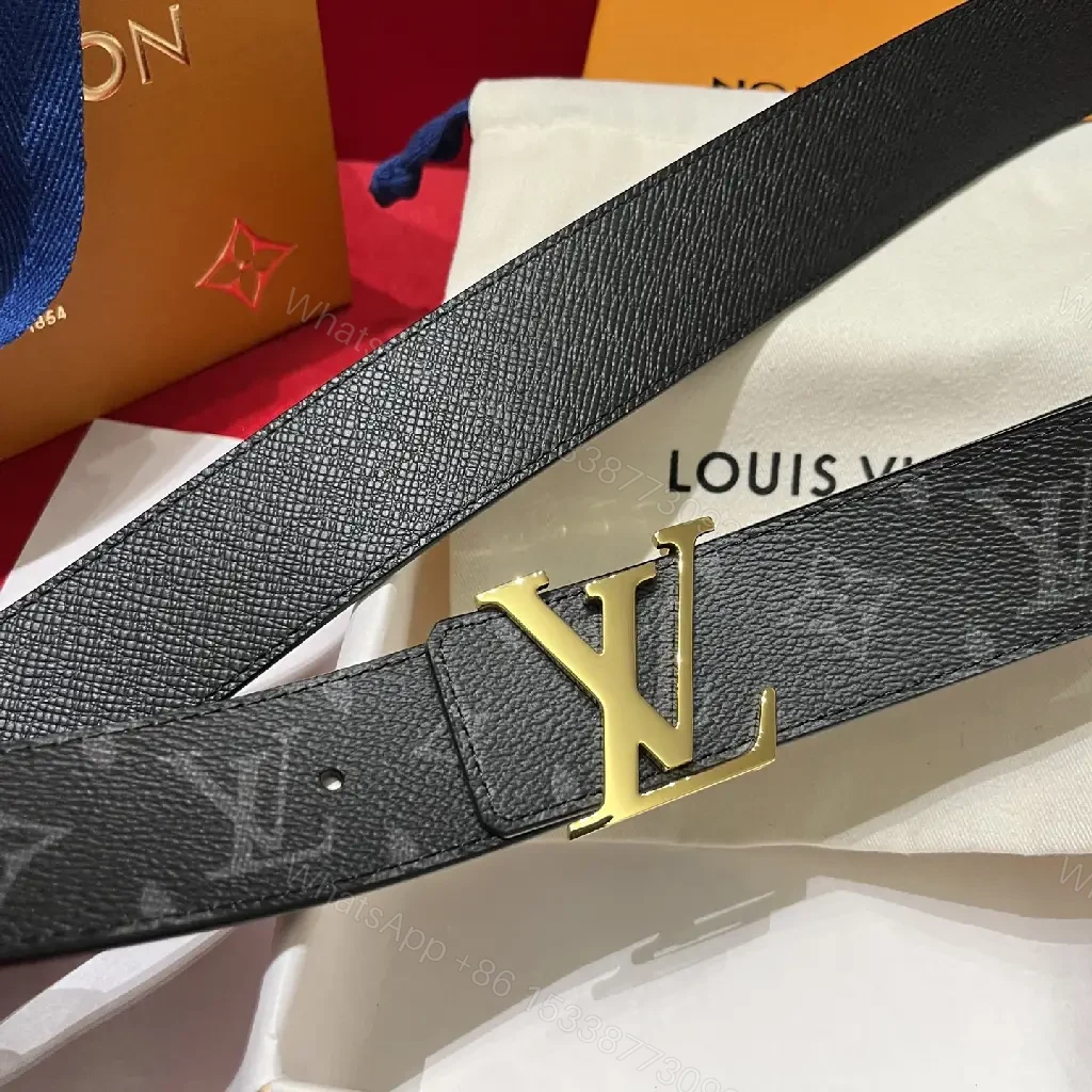View 10 of Black Pebbled Leather Belt with Oversized LV-Style Buckle