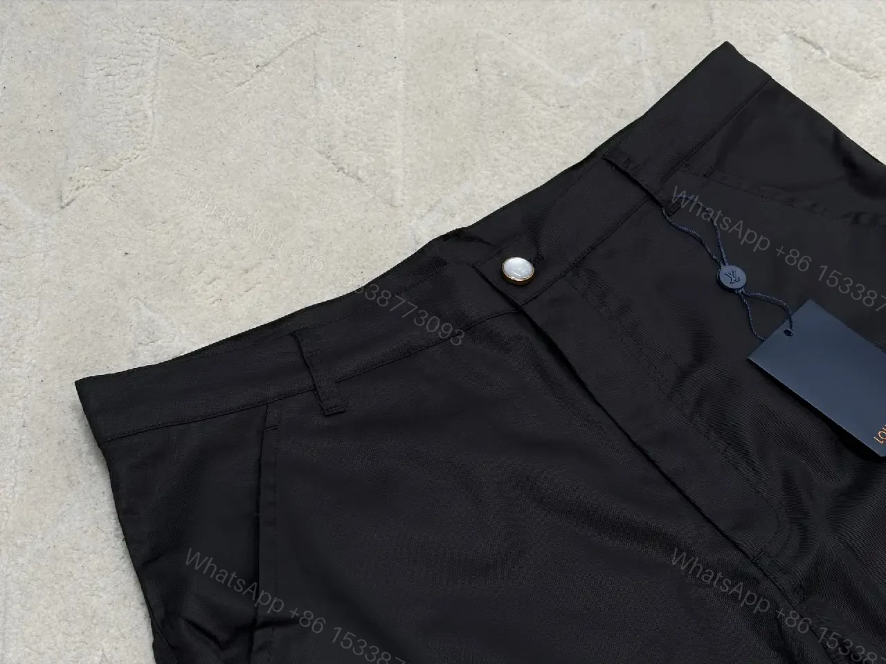 View 5 of Black Nylon Cargo Shorts Louis Vuitton Style Utility Pockets Shortage Key Feature