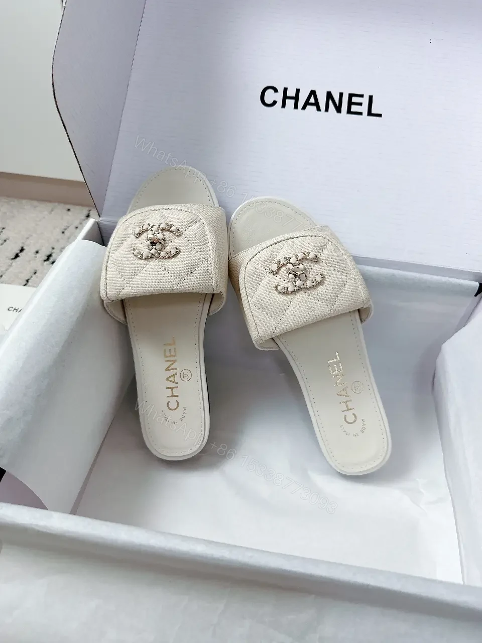 View 5 of White Satin Mules: Crystal Crest, Ultra-Luxe Comfort
