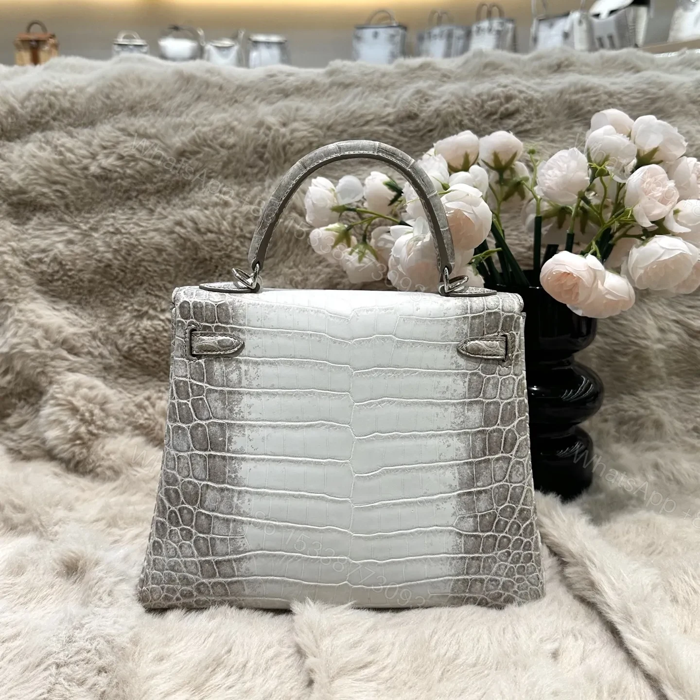 View 2 of Hermes Kelly 25cm Himalaya Crocodile Leather Silver Hardware
