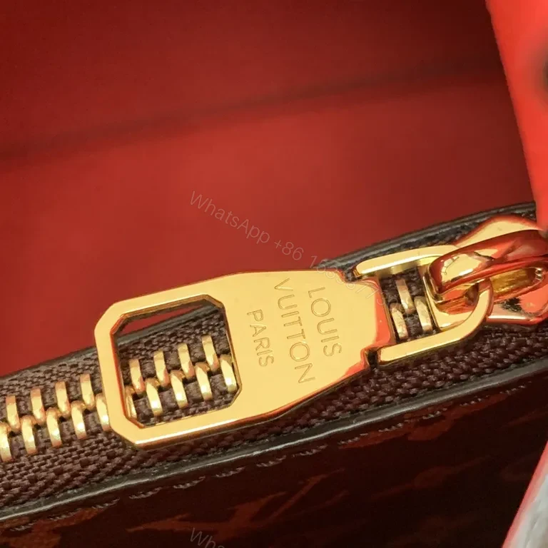 View 8 of Louis Vuitton-Style Monogram Bucket Bag: Red Leather Drawstring, Tote-like Versatility