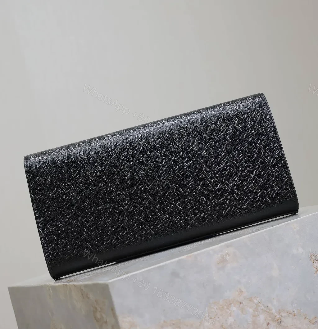 View 6 of Compact Black Calfskin Clutch with Gold-tone Hardware