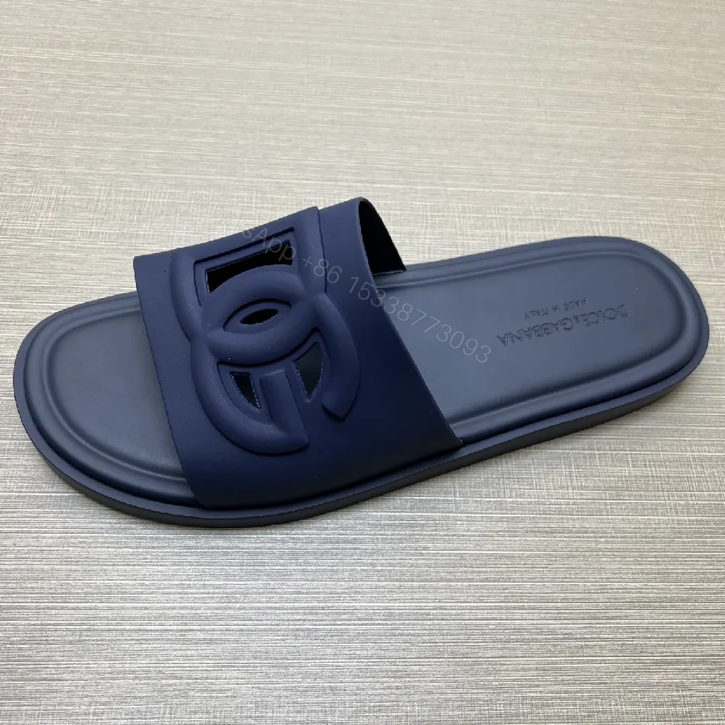 View 3 of Navy Slide Sandal: Premium Leather-Trim, Cushioned Comfort
