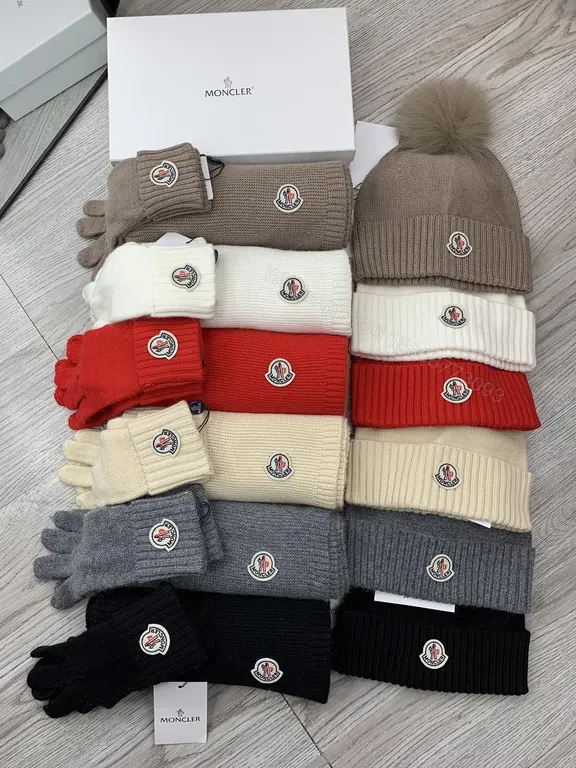 View 3 of Moncler Black Knit Winter Accessories Set: Beanie, Scarf, Gloves