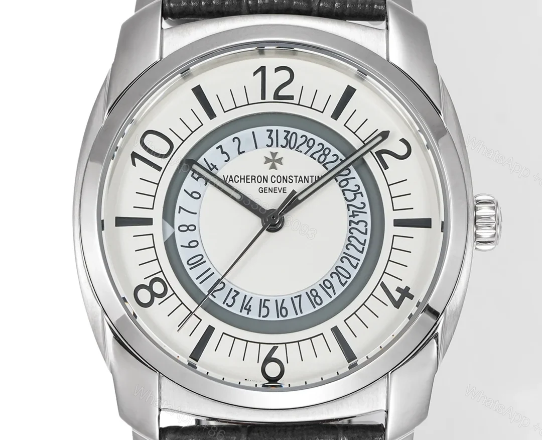 View 2 of Vacheron Constantin Quai de l’Ile Replica 41MM Premium Silver Dial Black Leather Strap Edition VC-QDI-SLV-BLK-LTH-41