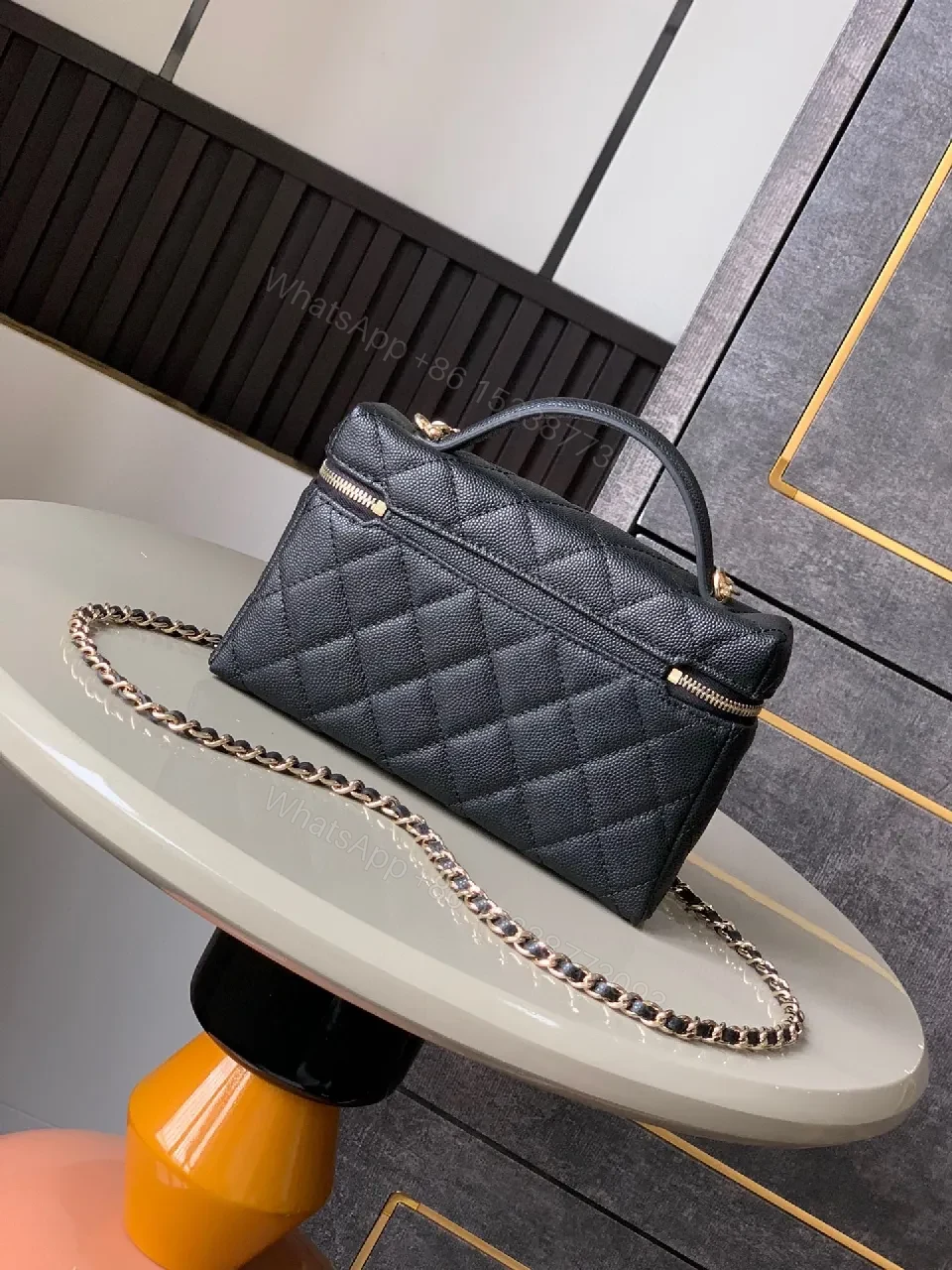 View 7 of Compact Quilted Bag with Gold Hardware - Classic Everyday Style