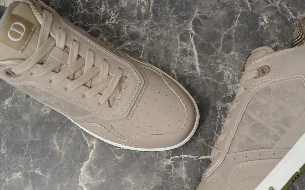 View 2 of Beige Leather Streetwear Sneakers, Low-Top, Dior-inspired