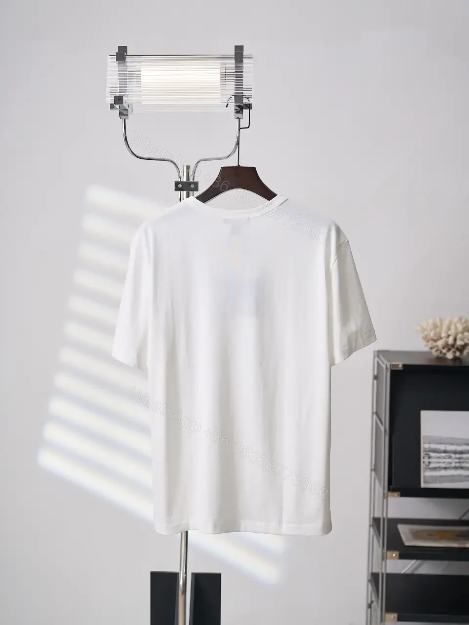 View 8 of White cotton T-shirt with luxury script embroidery for everyday elegance