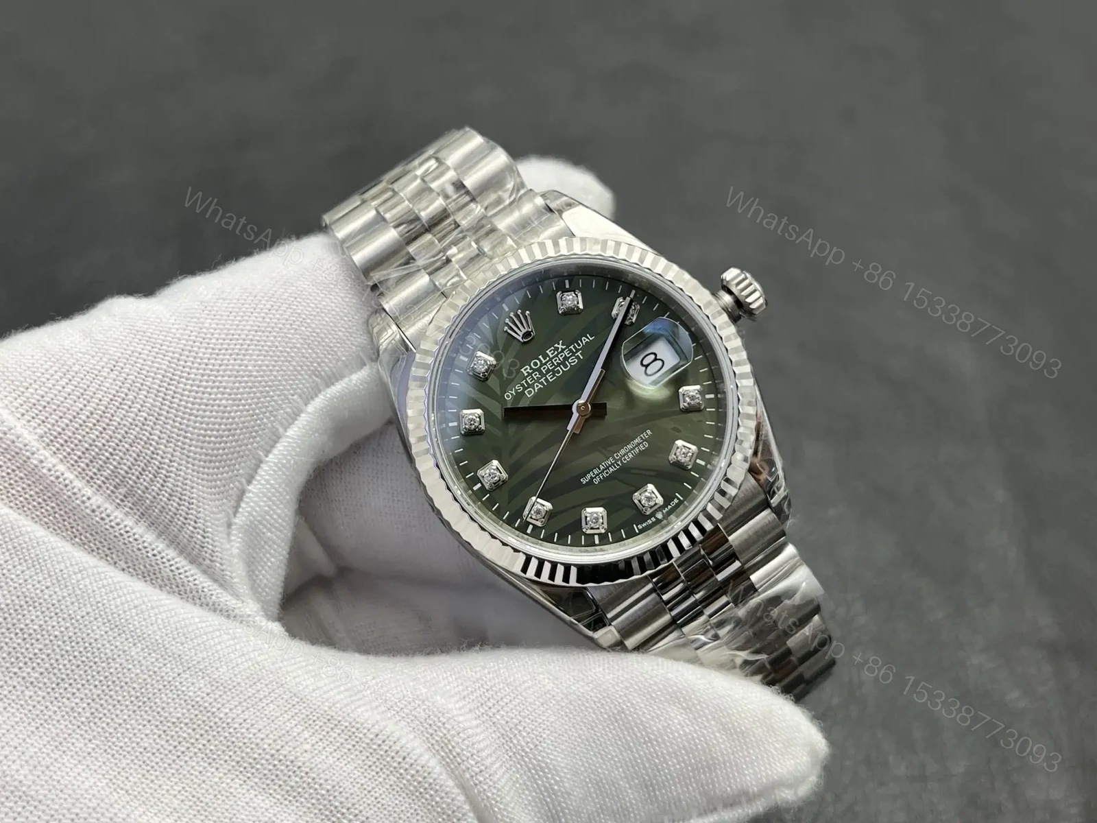 View 2 of Rolex Datejust 36 Stainless Steel Diamond Green Palm Jubilee 126284RBR-0047