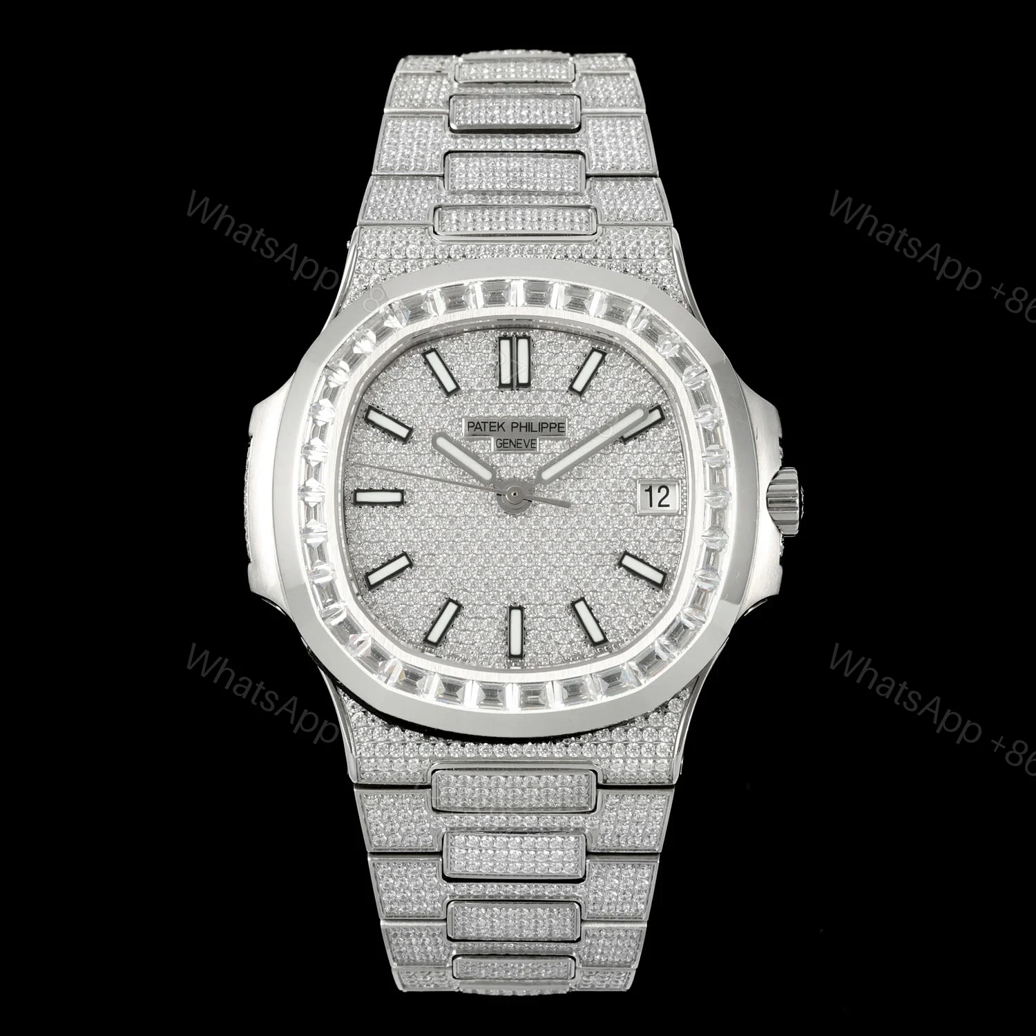 Patek Philippe Nautilus 5711 BD1 Diamond Pavé Watch 40mm Full Diamond Bracelet Edition AMG-PP-BD1-5711-2600-DP — view 1