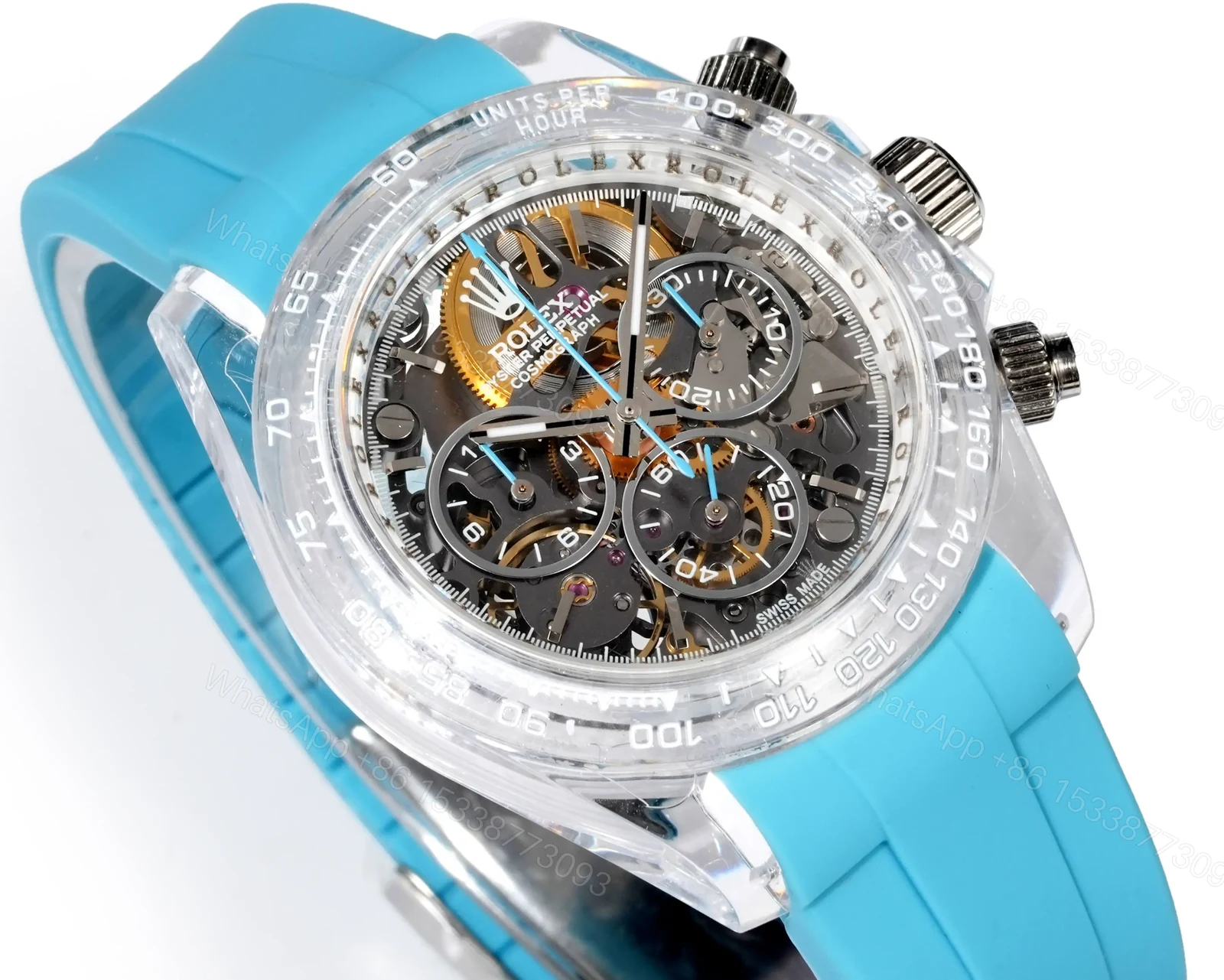 View 3 of Rolex Daytona Sapphire Argentina Edition replica 40MM Blue Rubber Strap Edition RG-DAYTONA-SAPPHIRE-ARGENTINA-BLUE-RUBBER-40