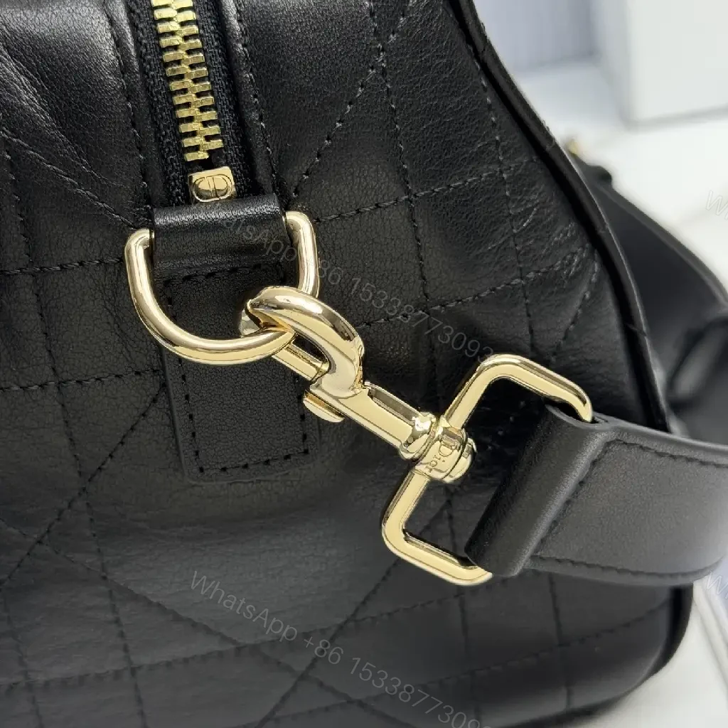 View 4 of Quilted Black Satchel: Gold Charm, Compact Luxury Bag