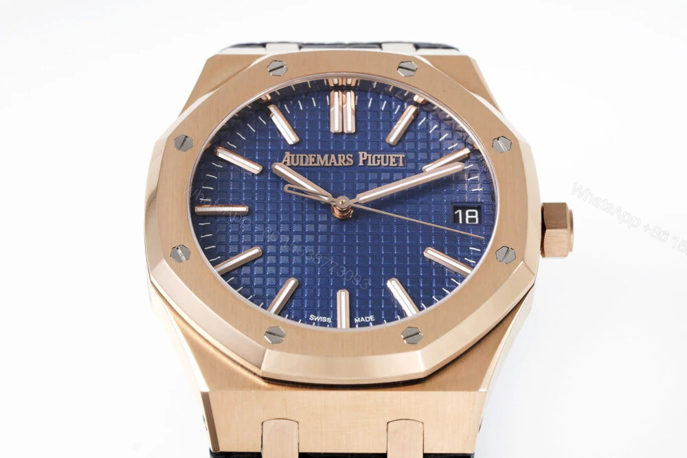 View 3 of Royal Oak 41mm 15510 “50th Anniversary” RG APSF 1:1 Best Edition Blue Dial on Blue Leather Strap Super Clone