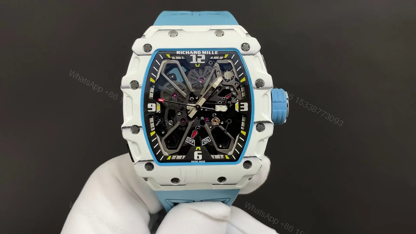 View 5 of Replica Richard Mille RM 35-03 Rafael Nadal White Carbon Fiber Case Blue Strap