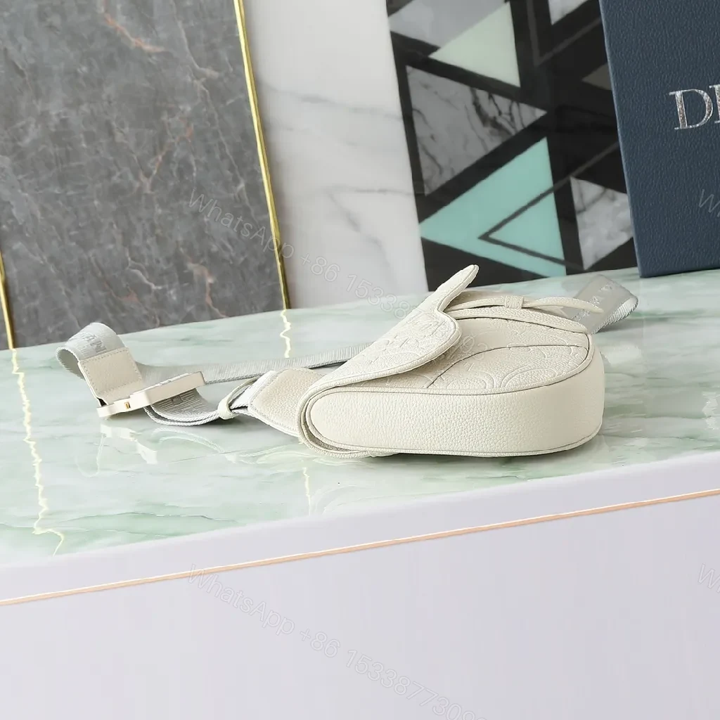 View 9 of Cream Textured Monogram Belt Bag - Minimalist, Versatile, Secure