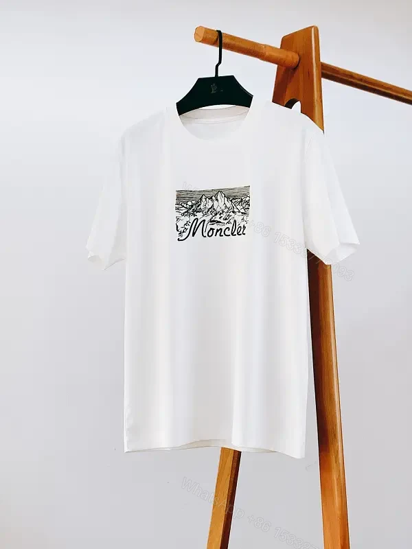Graphic Mountain Tee: White Cotton, Clean Luxe Style, Centered Graphic — view 1