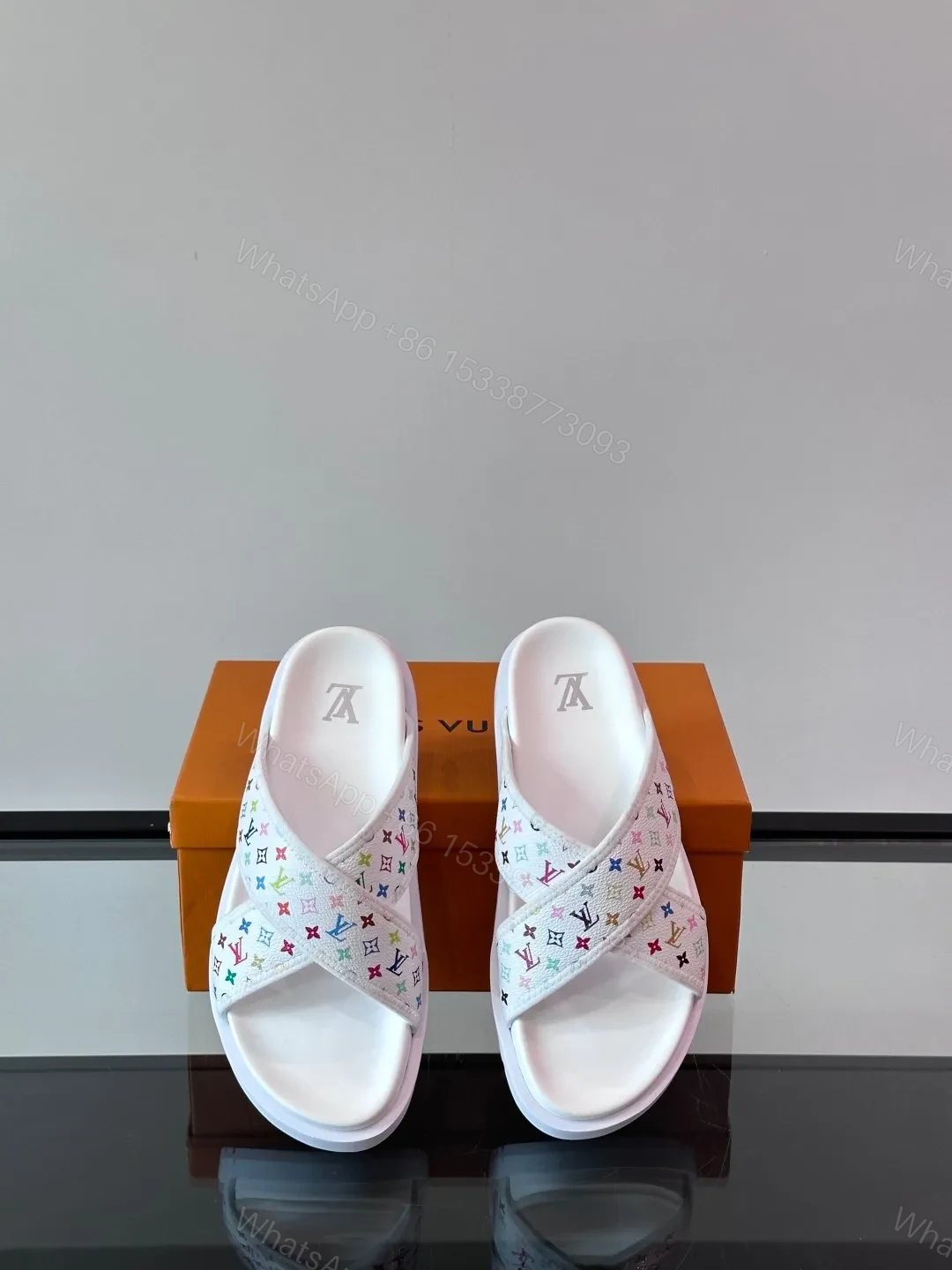 View 6 of LV Men White Multicolor Leather Slides