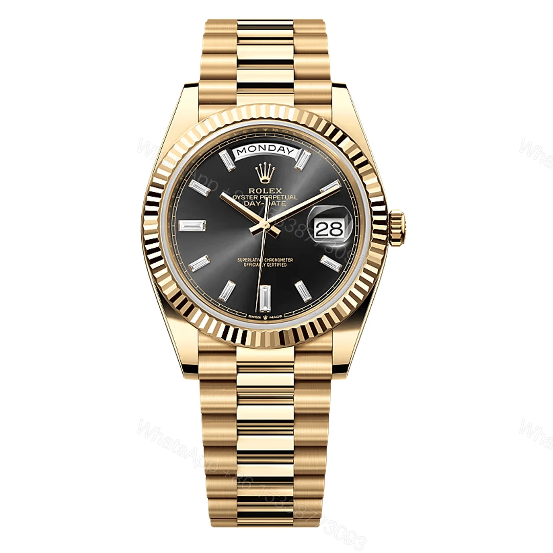 Rolex Day-Date Yellow Gold Black Diamond Dial Replica — view 1