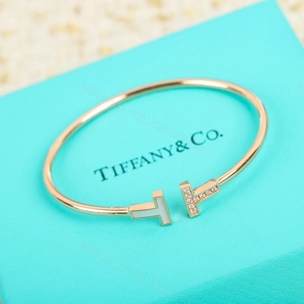 View 2 of 高仿Tiffany&CO蒂芙尼T系列GRP11104雙T貝母碎鑽手鐲玫瑰金