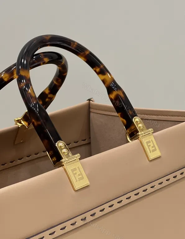 View 5 of Structured Minimalist Tote: Tan Leather, Fendi-Inspired Hardware