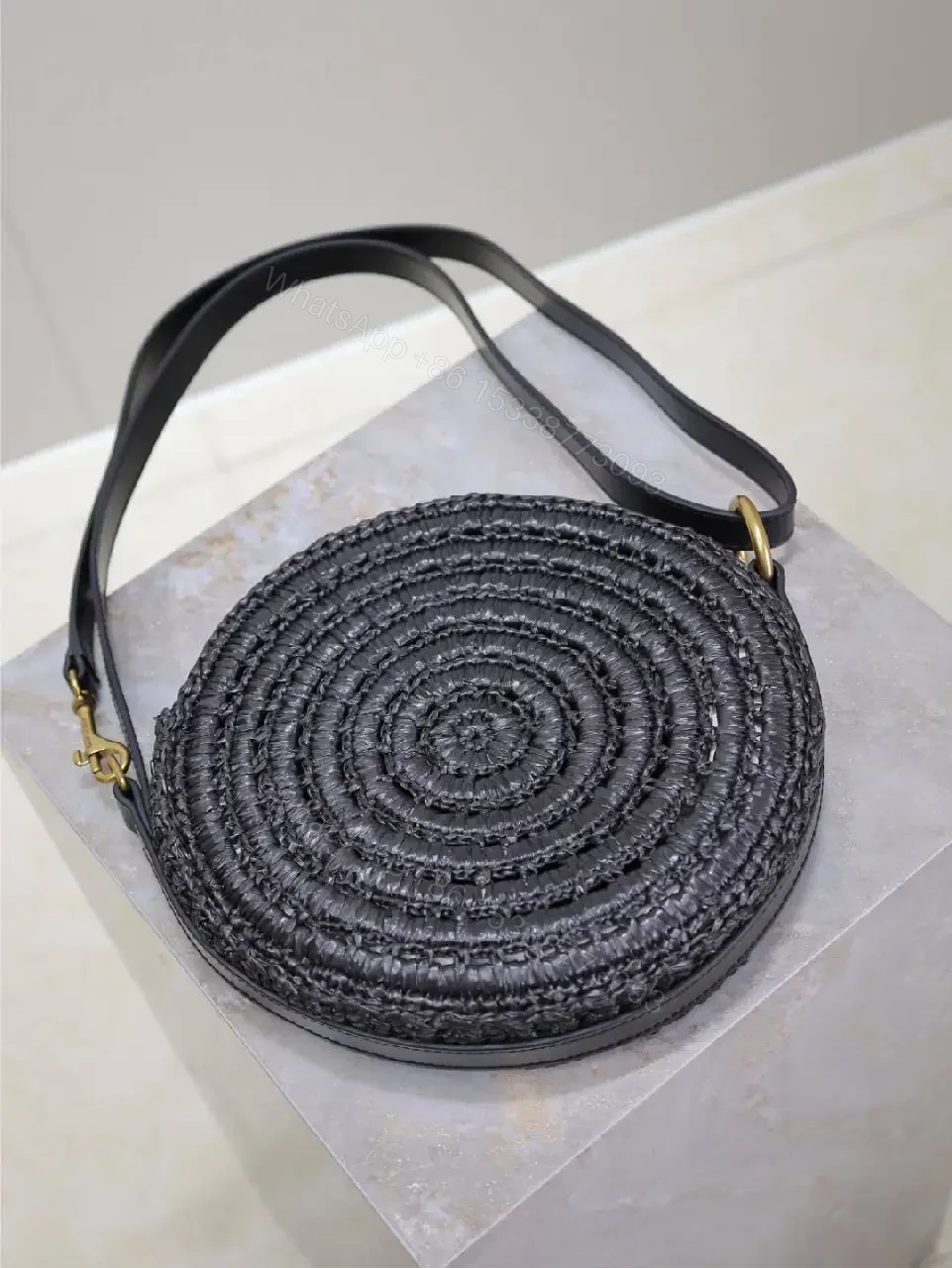 View 7 of Black Straw Circle Bag - Handwoven, Compact, Luxe, Everyday-Ready