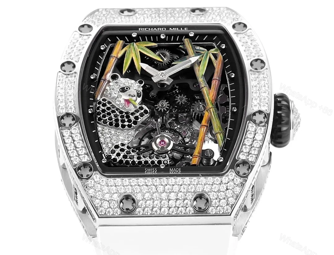 View 5 of Richard Mille RM26-01 Panda Tourbillon Watch Full Diamond Giant Panda Bamboo Art 18K White Gold Mechanical Luxury EditionRM26-01-PND-WHT