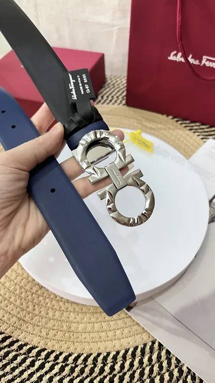 View 2 of Gancini Belt - Black Calfskin, Polished Silver Buckle, Luxury Versatile Belt