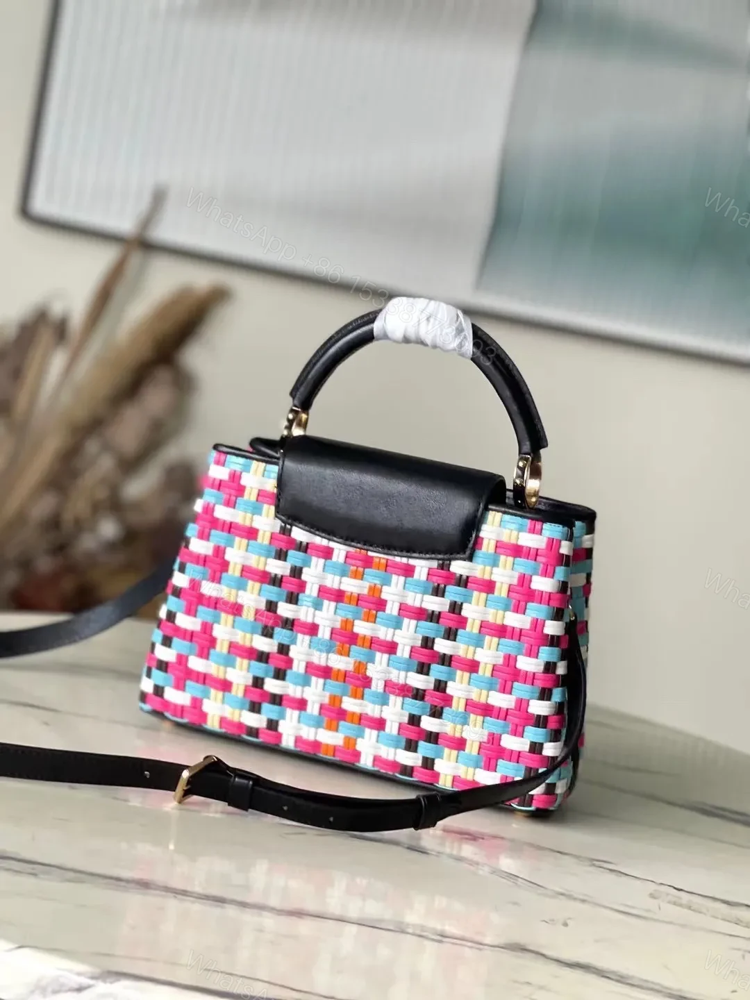 View 3 of Louis Vuitton LV Capucines Plaid Pattern Handbags 27x18x9cm