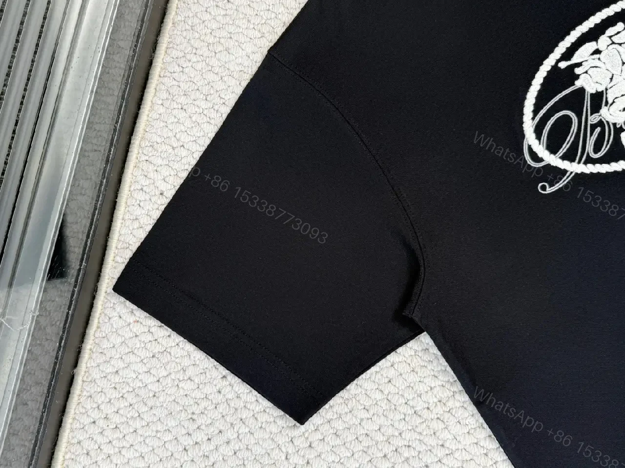 View 6 of Black Cotton Tee — Modern Luxe Graphic Statement Top