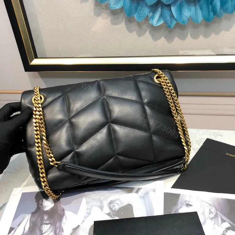 View 4 of Chic Calfskin Flap Bag with Gold Chain - Quilted, Classic
