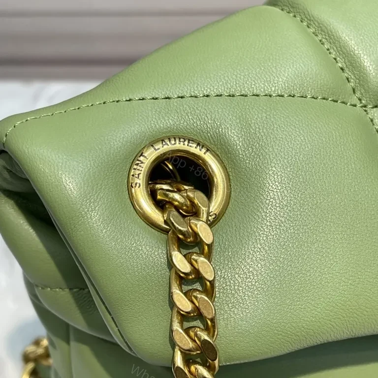 View 3 of Sage Leather YSL-Style Weekend Bag with Gold Monogram
