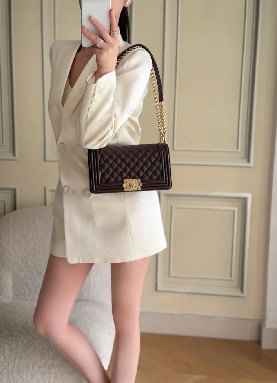 View 7 of Quilted Leather Shoulder Bag with Chain-Detail Elegance