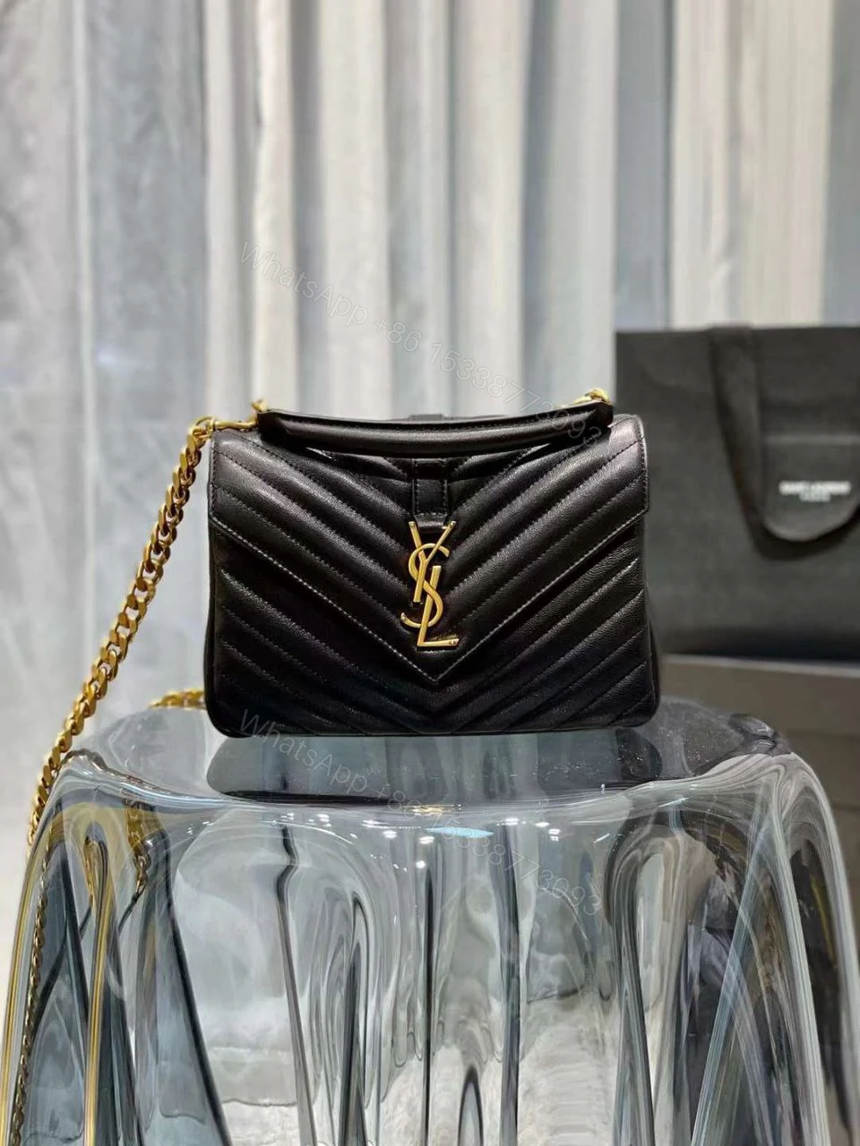 View 8 of Saint Laurent Sheepskin Matelasse Chevron Monogram Medium College Bag
