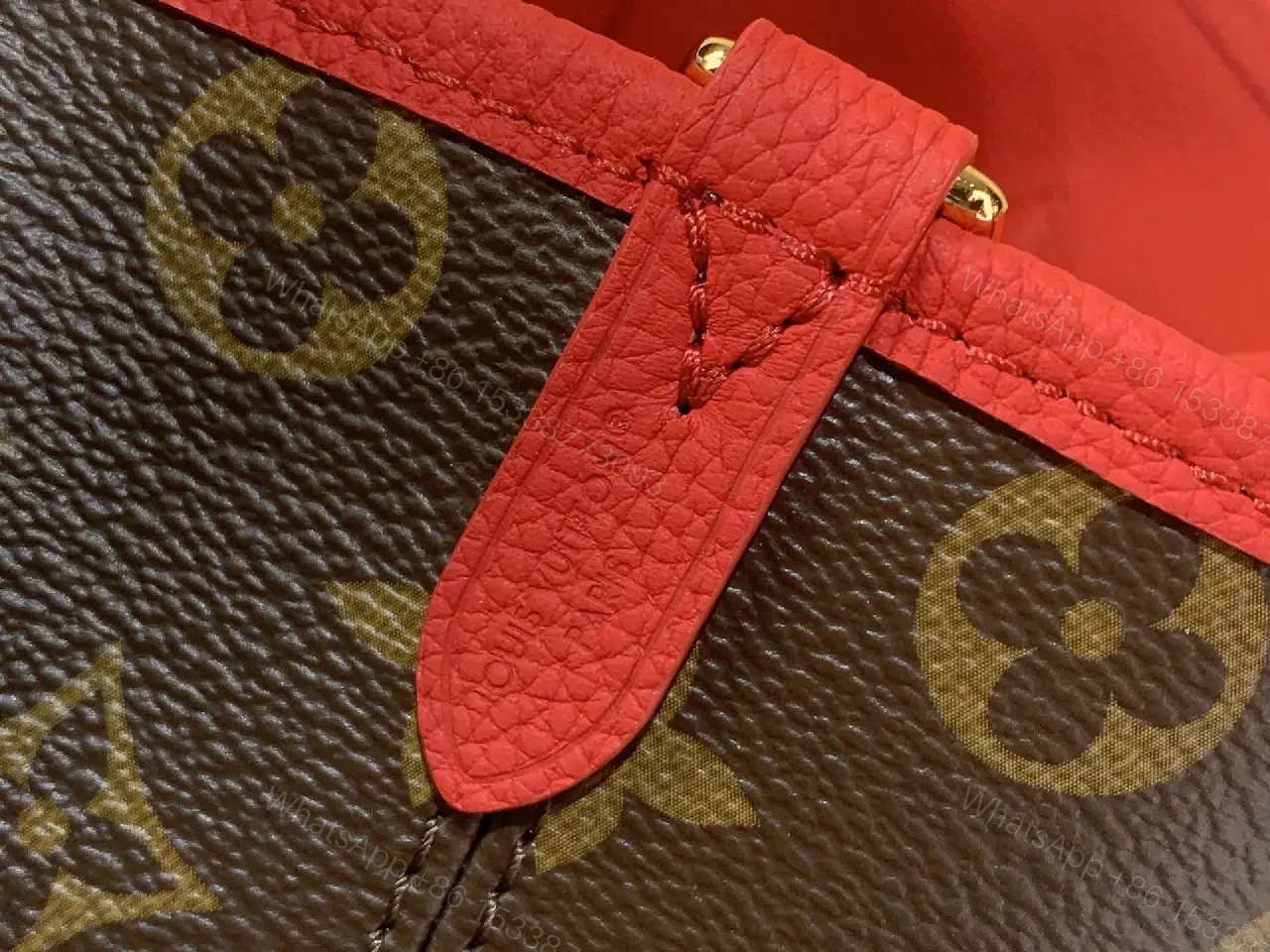 View 8 of Monogram Tote in Red Leather Trim, Structured Luxury Tote