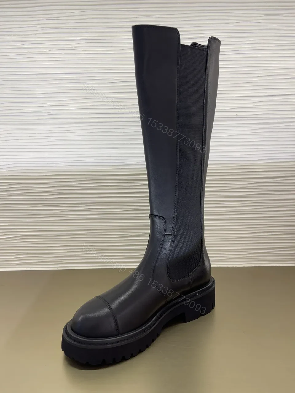 View 5 of Chic Knee-High Boots with Signature Hardware Leather-Luxe Style