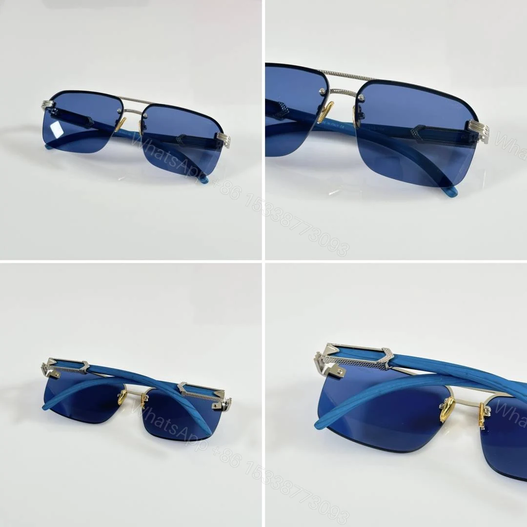 View 2 of First Copy Cartier 694 Silver Blue Sunglasses