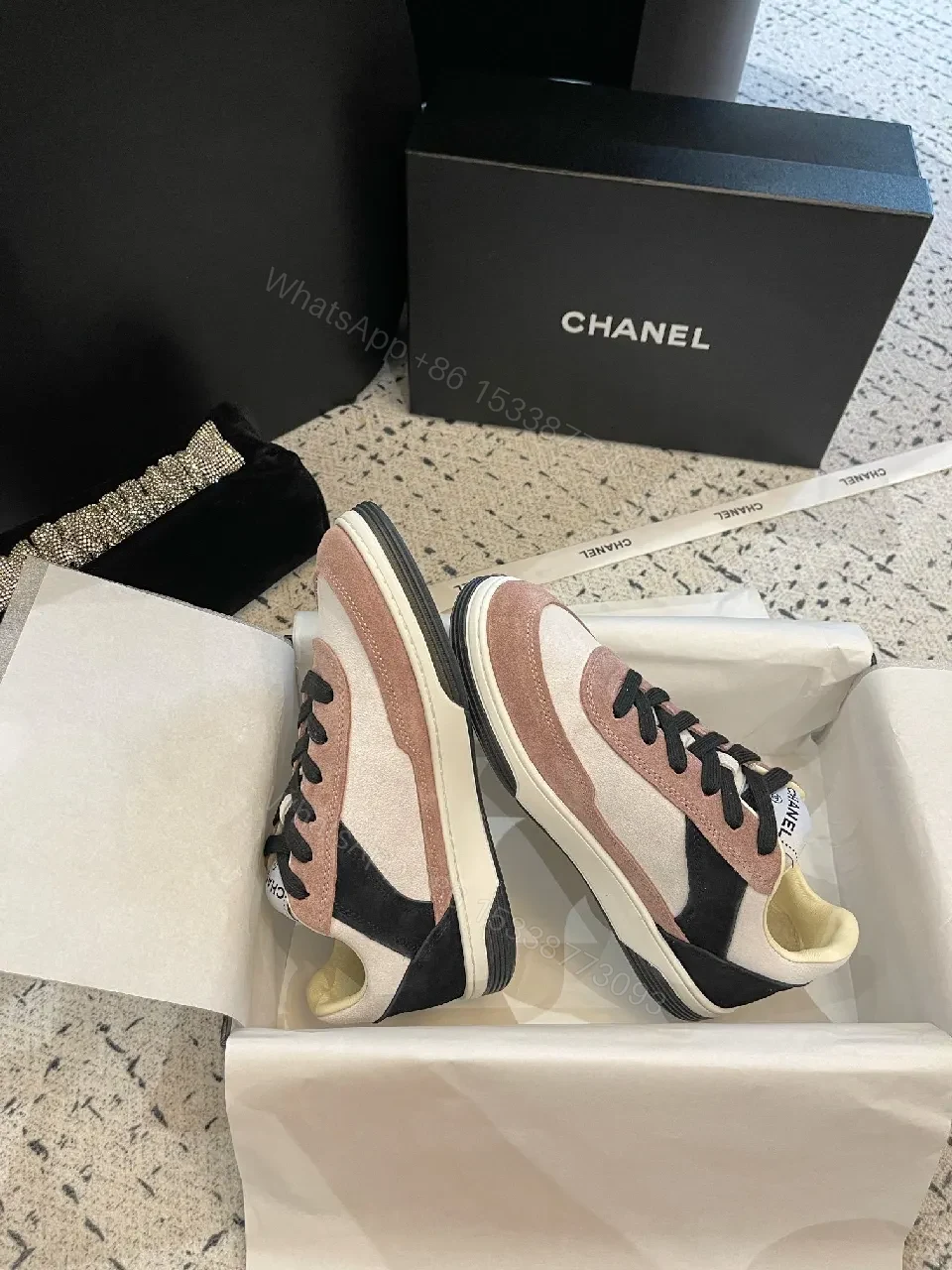 View 8 of Soft Pink Suede & Leather Luxury Sneaker – Mixed Textures, Low-Profile Comfort