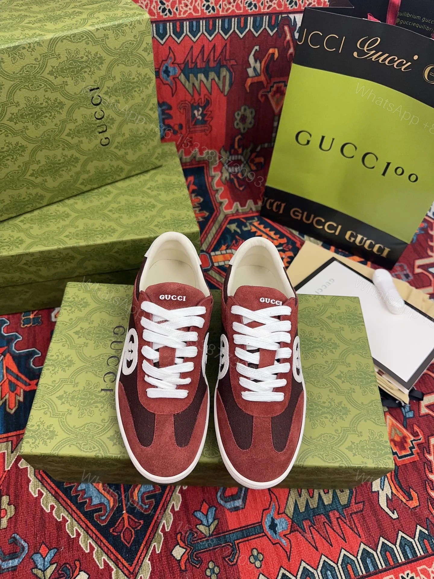 Gucci 一比一 男女款 酒紅麂皮復古運動鞋 質感潮流百搭款 — view 1