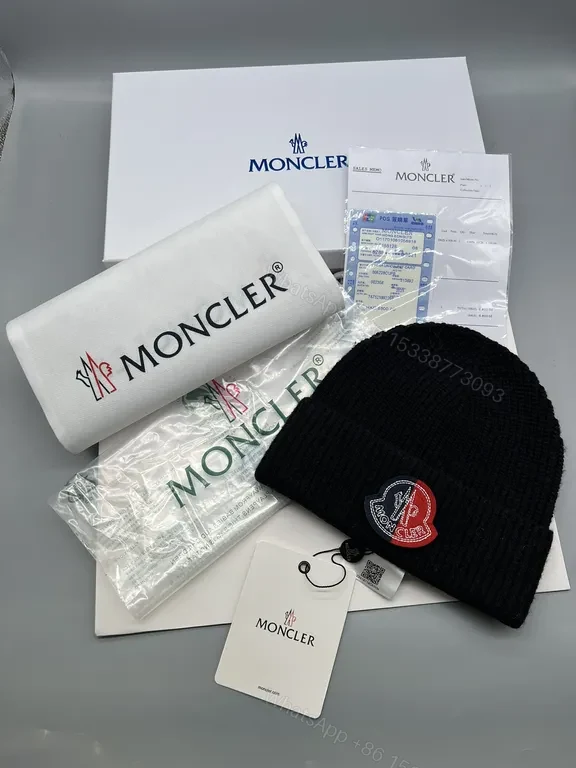 View 4 of Red Knit Beanie with Moncler Patch - Premium Wool Blend Knit Beanie