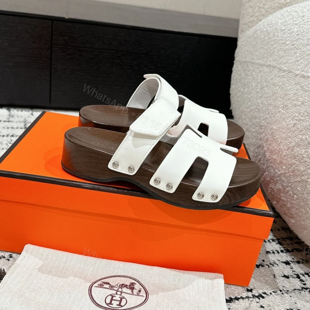View 2 of 高仿Hermes*Kos系列H251012Z1厚底木質拖鞋白色4CM免檢版
