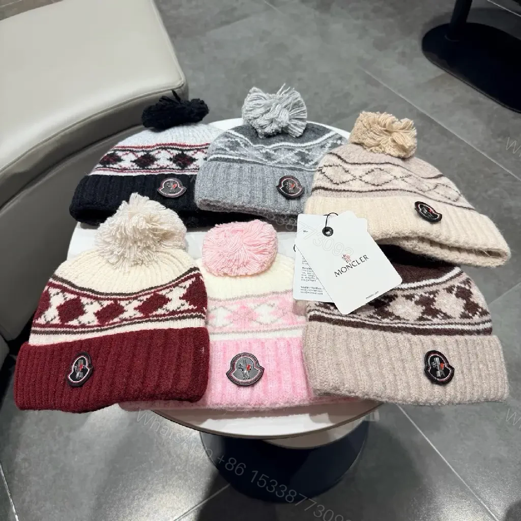 View 2 of Warm Wool Blend Beanie with Nordic Band and Pom Pom