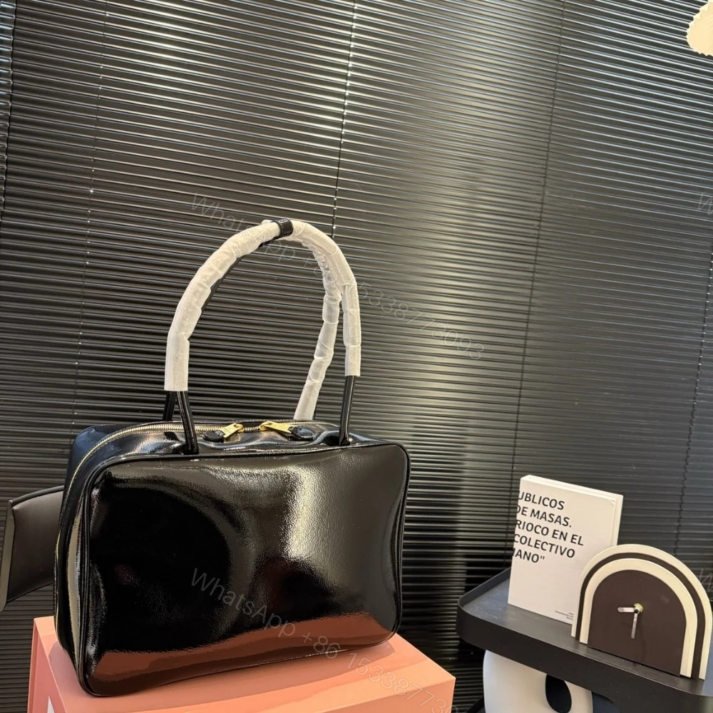 View 5 of MIUMIU BEAU NAPLAK PATENT BAG BLACK 35CM