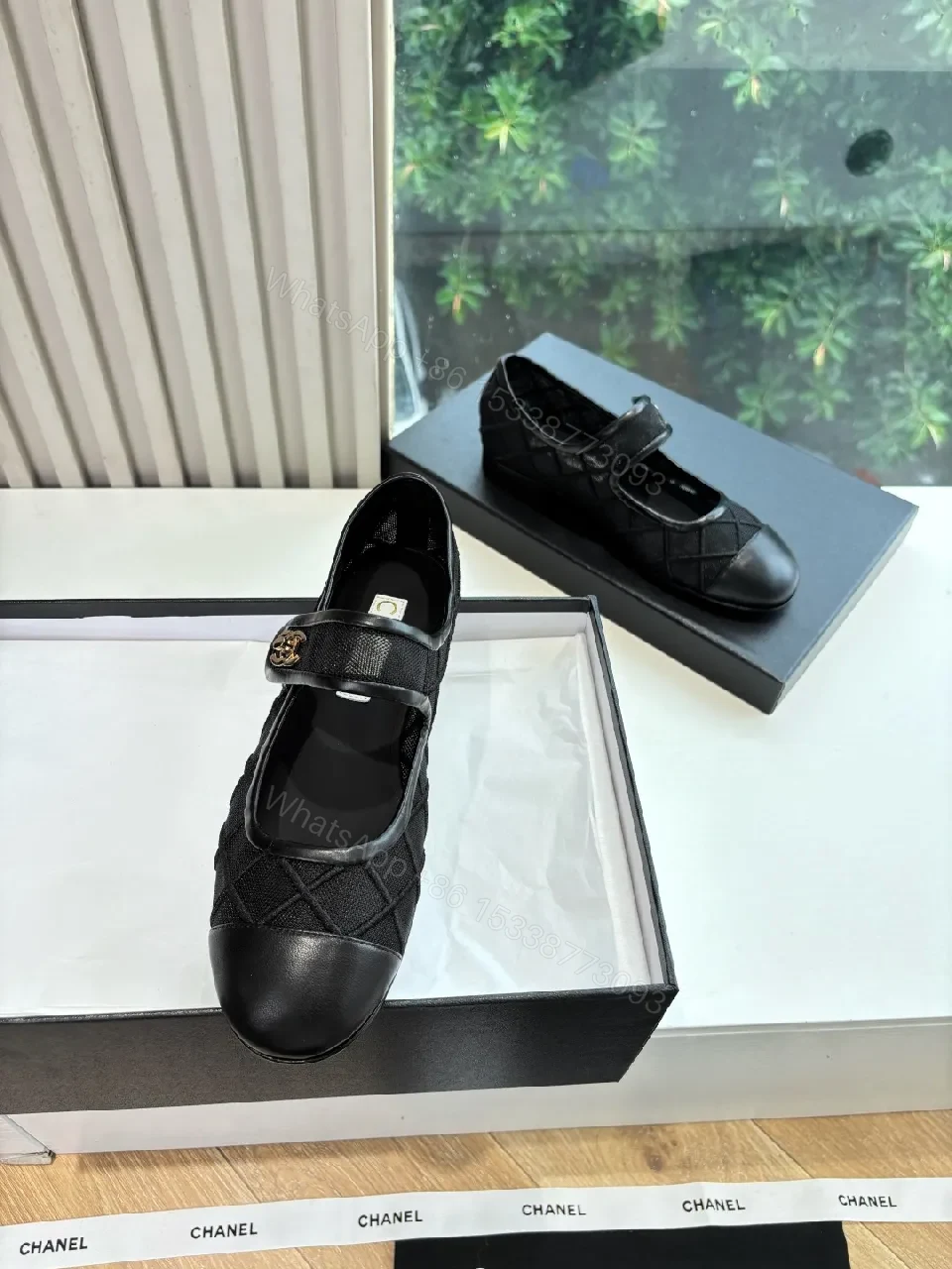View 2 of Quilted Black Mary Janes - Leather Trim, Signature Hardware, Flat Shoes