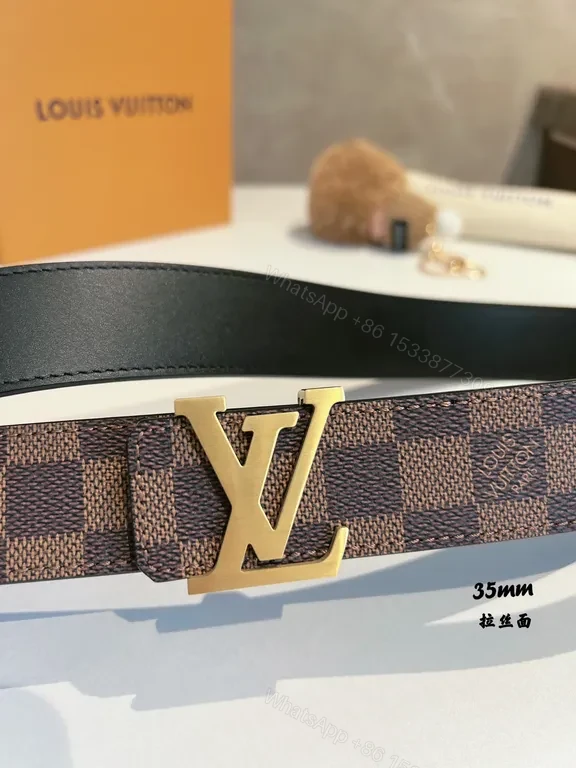 View 3 of Damier Pattern Belt: Damier Canvas, Gold Buckle, 35mm Leather Backing