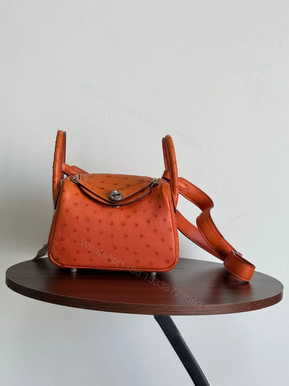 HERMÈS Ostrich Mini Lindy shoulder bag in Terre Cuite — view 1