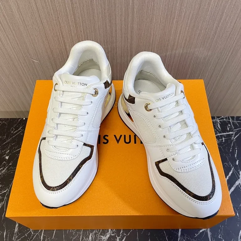 View 9 of White Leather Chunky-Detail Sneaker with LV Motif - Modern Luxury Sneaker