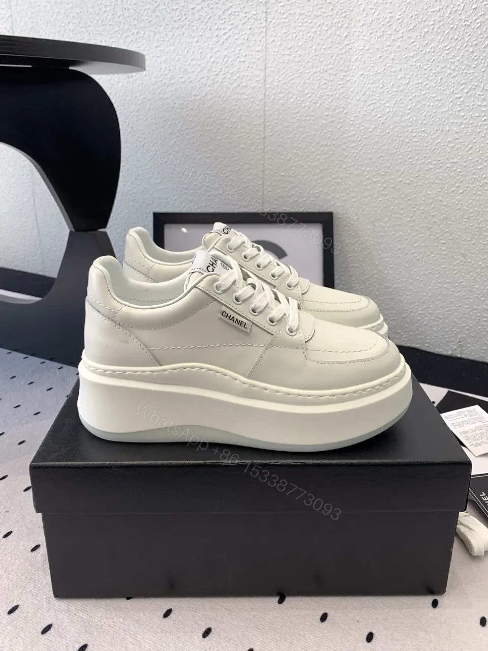 View 3 of White Leather Platform Sneakers, Elevated Luxury Footwear