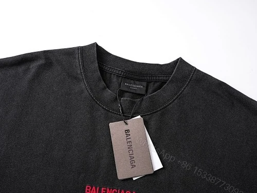 View 5 of Balenciaga Clothes Logo Embroidered Washed Distressed T-shirt Black/Blue